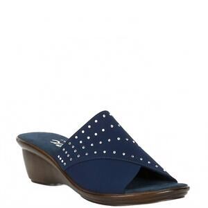 NEW ONEX women's nori rhinestone elastic wedge sandals in navy